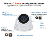 2MP 4in1 TVI/AHD/CVI/CVBS 2.8mm Fixed Lens Surveillance Dome Camera DWDR OSD menu Indoor Outdoor for CCTV DVR Home Office Surveillance Security (White) - 101AVInc.